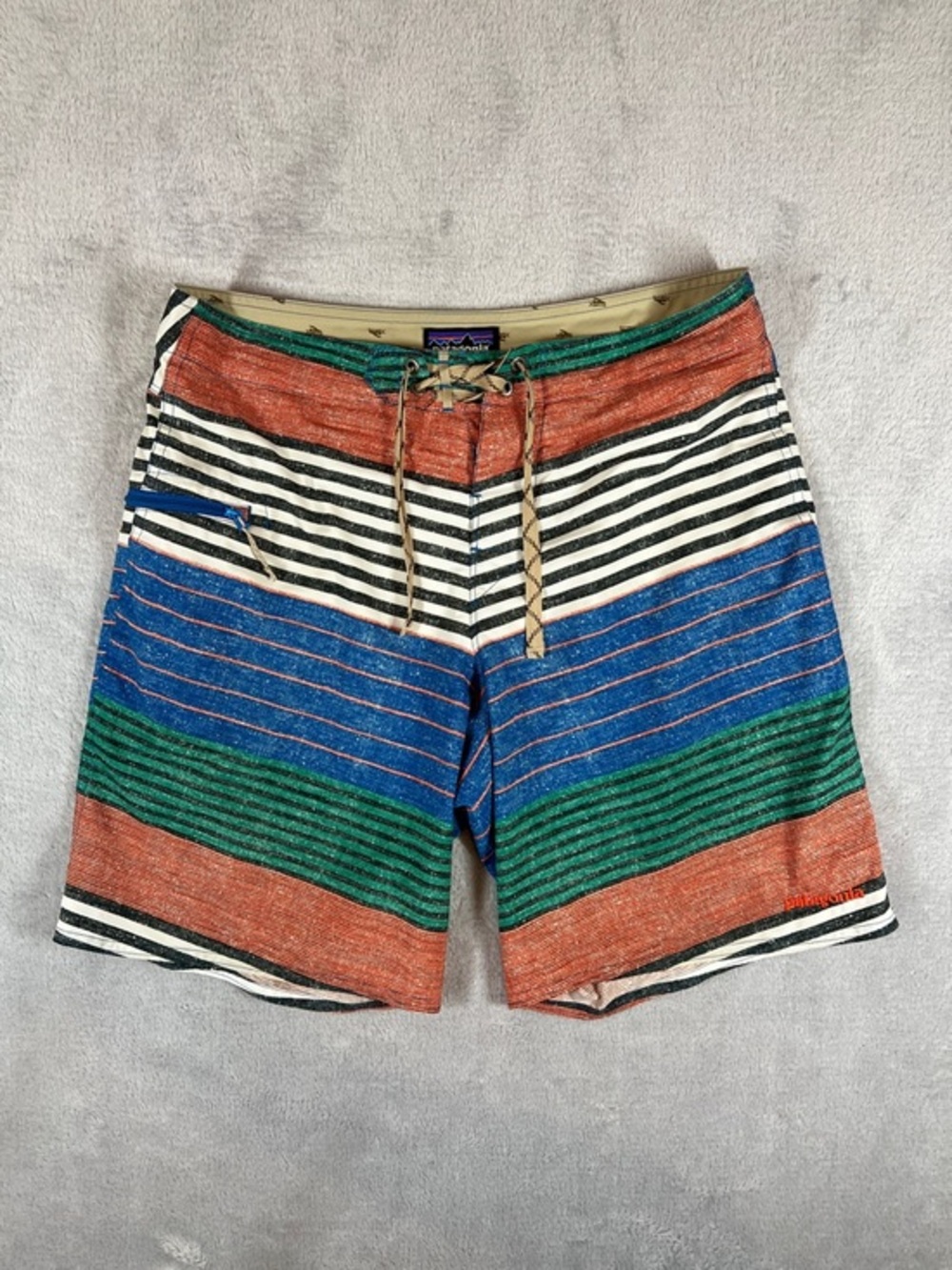 Patagonia Mens‎ 32 Wavefarer Board Shorts Striped Blue Orange Green
